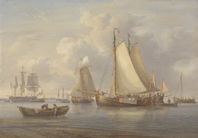 Dutch Fishing Boats at Anchor in an Estuary, c.1850-60 by William Joy